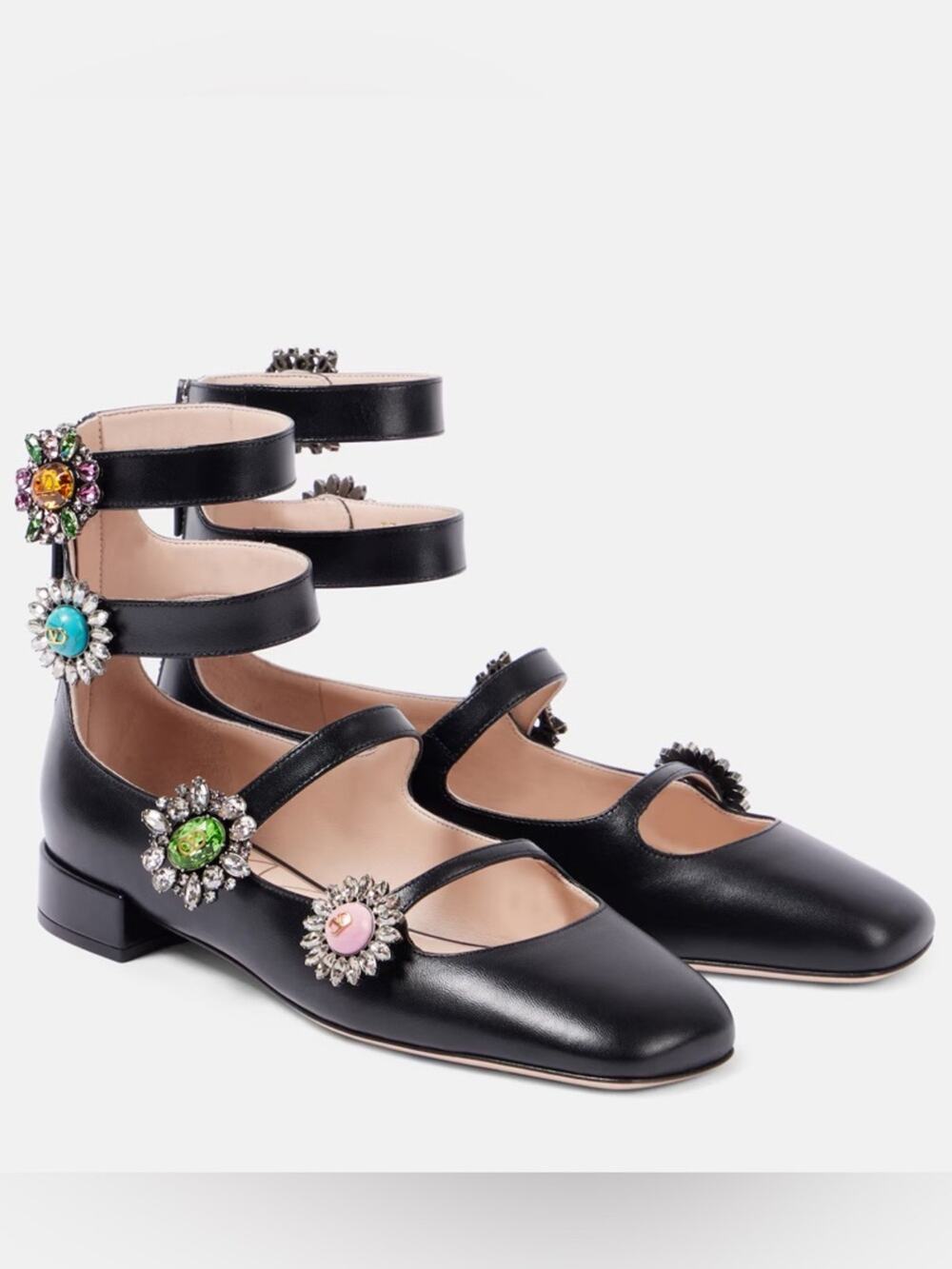 Valentino Garavani Ballet Flats Crystal Flowers Black NIB $2990 -38.5 (US 8.5)